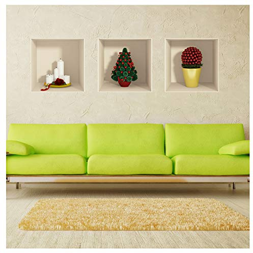Ambiance Sticker Adesivi murali di Natale | Adesivi Effetto Muro 3D Albero di Natale - Decorazioni murali Feste di Natale per Soggiorno Cucina e Camera da Letto | 3 x 30x30 CM