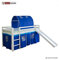 Homestyle4u Lit Simple Blanc 90x200 en Hauteur avec echelle Rideau et Tunnel Bleu et toboggan
