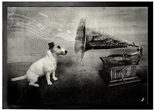 1art1 Hunde His Master's Voice, Jack Russell Terrier Fußmatte Dekomatte Innenbereich | Design Türmatte 70x50 cm