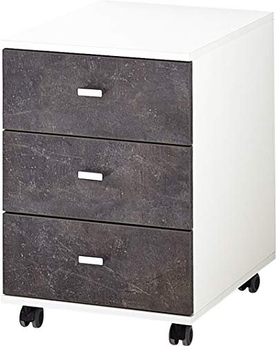 Germania 4151-261 Rollcontainer mit 3 Schubkästen GW-Altino in Weiß/Basalto-Dunkel, 40 x 58 x 50 cm (BxHxT)