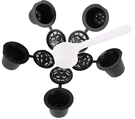 Filtre à capsule de café réutilisable rechargeable Compatible avec Nespresso avec cuillère à café 5pcs
