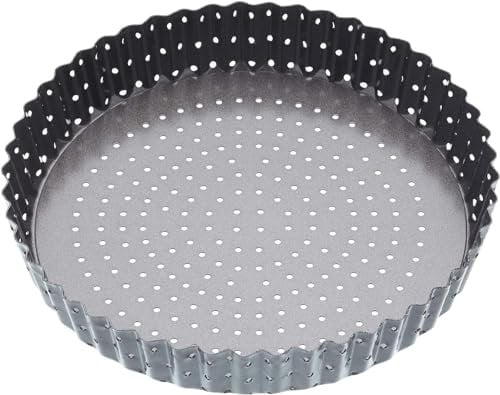 Kitchen Craft Master Class - Teglia Rotonda da Forno Antiaderente per Cucinare flan/Quiche croccanti e morbide, Colore: Grigio, Grigio, 25 cm