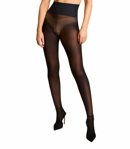 commando Semi Opaque Tights | 35 Denier Sheer Hosiery Legwear | Patented Dig-Free Raw-Cut Waistband | Subtle Skin Reveal | Black, Large