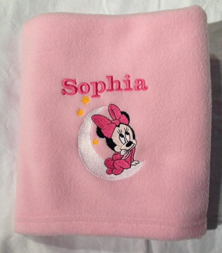 Personalised Baby Super Soft Fleece Blanket with Minnie Mouse and Name and Date Baby Gift Keepsake Baby Shower (Pink)