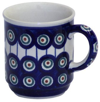 Bunzlauer Keramik Becher 250ml – Handbemalte Kaffeetasse mit rundem Henkel, Ø 8 cm, H 9 cm, klassische traditionelle Form (Dekor 8)