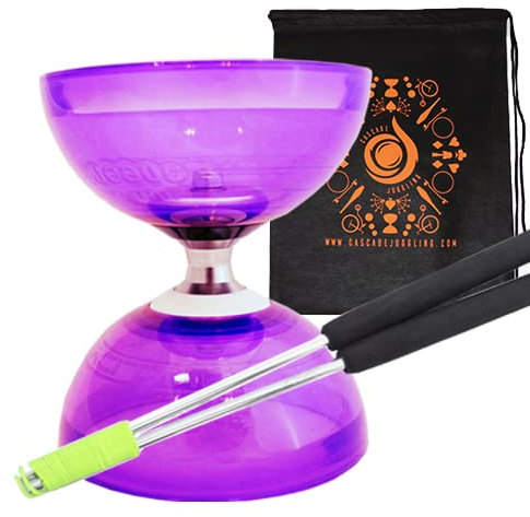 Purple Cyclone Quartz II Triple Bearing Diabolo mit Aluminium 'Metall' Sticks und Tragetasche - Pro Clutch Diablo Set