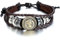 JewelryWe Schmuck Herren Damen Armband, Punk Rock Löwe Geflochten Charm Tribal Armreif, 21-30cm Verstellbaren Größen, Leder Legierung Baumwollseil, Braun Silber