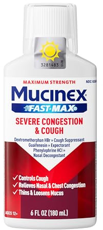 Mucinex Fast-Max Severe Congestion & Cough Medicine, Maximum Strength Symptom Relief, Over-The-Counter Medication, Cold Medicine, Cough Suppressant, Expectorant, Nasal Decongestant, 6 FL OZ