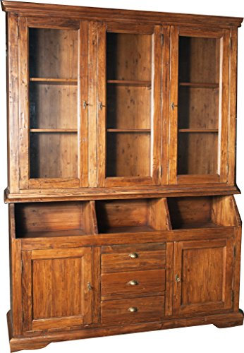 Biscottini Buffetschrank Holz massiv Made in Italy - Vitrinenschrank Vintage 172x50x226 cm - Küchenbuffet buffetschrank landhausstil - Wohnzimmer möbel