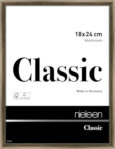 nielsen Bilderrahmen, 18 x 24 cm, Aluminium, Walnuss matt, Fotorahmen zum Auftstellen und Aufhängen im Hoch- & Querformat, Echtglas, Classic