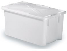 HELGUEFER - Cubeta Plastico con Tapa 65L Apilable | Caja Plastico Almacenaje Resistente y Ergonómica, Polietileno, 630x450x350mm | Uso Alimentario y Industrial | Fácil Limpieza y Ahorro de Espacio