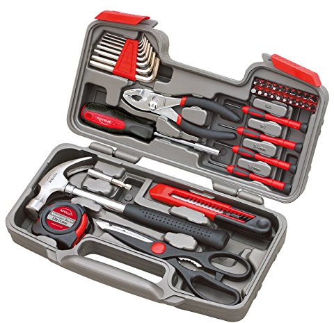 Apollo Tools Original 39 Piece General Household Tool Set in Toolbox Storage Case with Essential Hand Tools for Everyday Home Repairs, DIY and Crafts Red/Black - DT9706