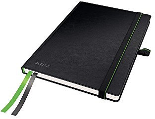 Leitz Complete Qualitäts-Notizbuch A5 kariert, 160 Seiten, 80 Blatt, Hardcover mit hochwertigem Einband, 100 g/m² Papier FSC zertifiziert, Verschluss, Lesezeichen, Stiftschlaufe, Schwarz, 44770095