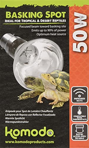 Komodo Basking SpotBulb BC50w | Reptile basking spot bulb – focused beam directs heat to the basking site, emits up to 90% as infrared heat