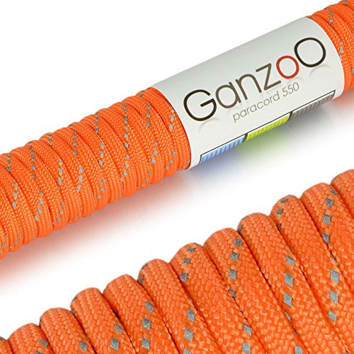 Ganzoo Paracord 550 Seil reflektierend, Nylon -Polyester, 4mm, Typ 3, 30 Meter, 7 Kernstränge, Outdoor -Schnur, Hundehalsband, Hundeleine, Armband knüpfen, Allzweckseil, Camping, Survival - orange