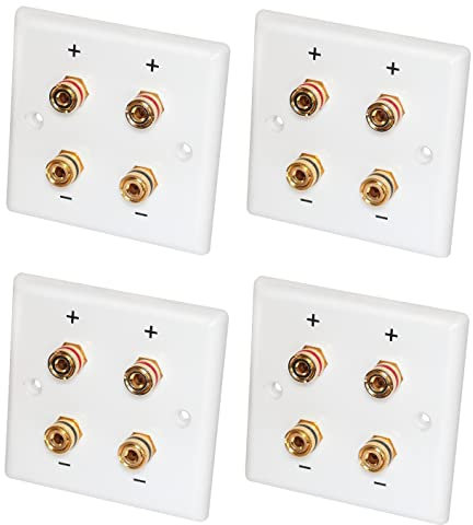 4 Stück - Dynavox Lautsprecher-Wand-Anschlußblende weiß / 4 x Bananen-Kupplung