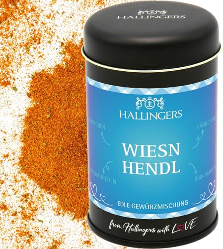 Hallingers BBQ Wiesn Hendl Bayern - Gewürz-Mischung für Hähnchen, Pute & Chicken Wings (Dose) - Geschenk im Sommer & als perfektes Grillgeschenk | Neues Zuhause Ruhestand Glückwunsch