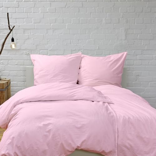 Hans-Textil-Shop Bettwäsche Rosa 135x200 cm – 100% Baumwolle, handgefertigt in Deutschland, Stoff aus Europa, schadstoffgeprüft, mit Reißverschluss & Kissenbezug 80x80 cm