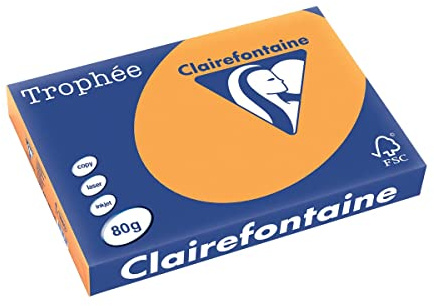 Clairefontaine 1880C - Ries mit 500 Blatt Druckerpapier / Kopierpapier Trophée, DIN A3 (29,7x42 cm), 80g, Mandarine Pastellfarbe, 1 Ries