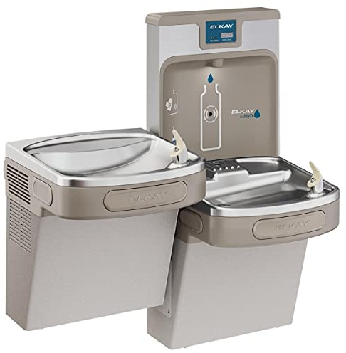 Elkay LZSTL8WSLK Filtered Bi-Level Fountain & EZH2O Bottle Filler, Lt. Gray 120V
