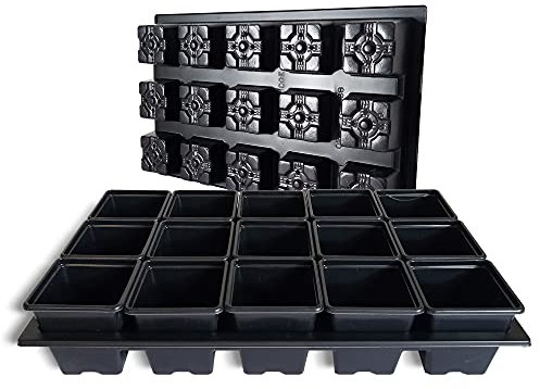 Elixir Gardens Square Plant Pot Black Plastic Plant Pots with Carry Trays | 7cm x 7cm x 7cm | 300 Pots + 20 Carry Trays