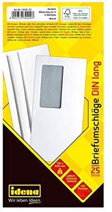 Idena 10220 - Briefumschläge DIN lang, 75 g/m², selbstklebend, mit Fenster, 25 Stück, FSC-Mix, weiß