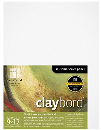 Ampersand Claybord | 22,9 x 30,5 cm | 0,3 cm flach | Tinte & Acryl | Kaolin Tonmalplatte für Acryl, Tinte, Aquarell und gemischte Medien, ultraglatte, überarbeitbare Oberfläche