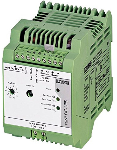 PHOENIX CONTACT MINI-DC-UPS/12DC/4 Uninterruptible Power Supply with Integrated Power Supply, 4A, Combination with MINI-BAT/12/DC 1.6Ah or 2.6Ah