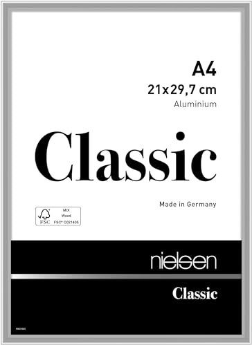 nielsen Bilderrahmen, 21 x 29,7 cm (A4), Aluminium, Silber glanz, Dokumentenrahmen zum Aufhängen im Hoch- & Querformat, Echtglas, Classic