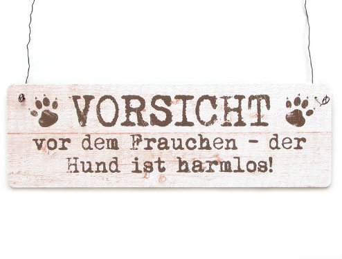 Interluxe Shabby Vintage Schild Dekoschild Türschild Vorsicht VOR DEM Frauchen DER Hund IST HARMLOS