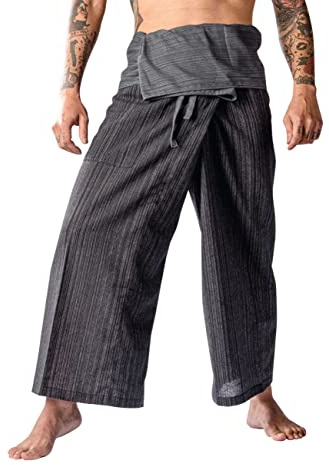LannaPremium Herren Thai Fisherman Pants Yogahose in Übergröße, Baumwolle, zweifarbig, Mehrfarbig/Meereswellen (Ocean Tides), 33W x 32L