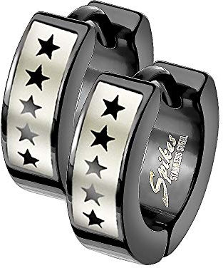 Mianova Unisex Creolen Edelstahl Bicolor Damen Herren Klapp Ohrringe Huggie Kreolen Rund Glanz Breit Schwarz 5 Sterne
