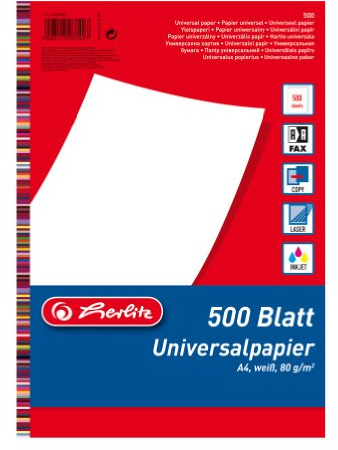 Herlitz 5033402 Universalpapier A4 80g, 500 Blatt weiss, holzfrei