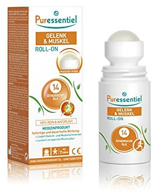 Puressentiel - Articolazioni e Muscoli - Roller Dispositivo Medico con 14 Oli Essenziali - Allevia i dolori muscolari e articolari - Formula 99,9% di origine naturale - Con sfera massaggiante - 75ml