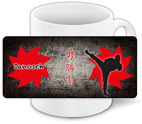 Tasse mit Namen Janosch und schönem Ninja-Motiv für Jungen - Tasse für Kinder Keramiktasse