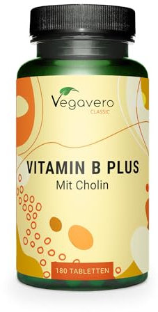 VITAMINA B Complex Alto Dosaggio | B1, B2, B3, B5, B6, B7 (Biotina), B9 (Acido Folico), B12 + Colina | Prodotto in Germania | Vegan e Certificato in Laboratorio | Vegavero®