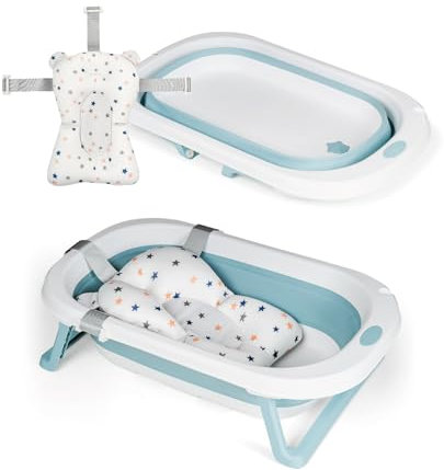 MS BabyWorld - Fold + Cojín Reductor | Bañera Plegable para Bebé con Patas y Cojín Reductor Adaptable | Bañera para Bebé Fácil de Guardar | Portátil para Casa o para Llevar de Viaje