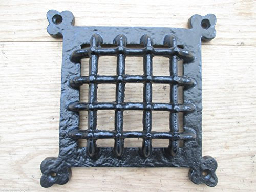 Ironmongery Monde® en fonte médiéval Porte Fenêtre en verre lingot/période de grille Ouverture pour Home – Noir antique (300 x 300 mm de large)