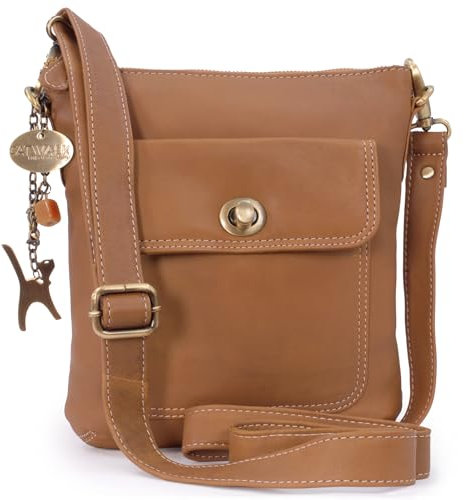 Catwalk Collection Handbags - Damen Leder Umhängetasche - Crossbody Bag Handtasche Klein - Verstellbarer Abnehmbarer Schultergurt - LAURA - Hellbraun