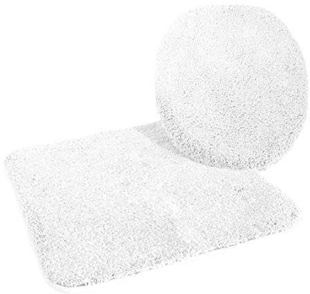 Kinzler J-10053/00 Mikrofaser Bademattenset 2-teilig = WC-Deckelbezug 47x50 cm + Vorleger ohne Ausschnitt 50x55 cm, weiss