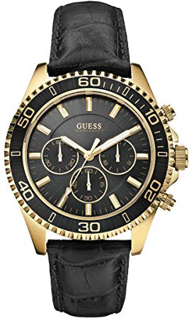 Guess – W0171G3 – Chaser – Unisex-Armbanduhr – Quarz Analog – schwarzes Zifferblatt – Armband aus schwarzem Leder