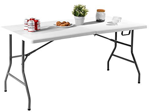 COSTWAY Buffettisch klappbar 153x74cm, Klapptisch mit Tragegriff, Partytisch, Campingtisch aus Kunststoff, Gartentisch für Garten, Terrasse und Balkon