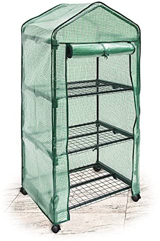 Relaxdays 10018892-345 Serre de Jardin avec Housse Roulette 3 Niveaux Polyéthylène Transparente