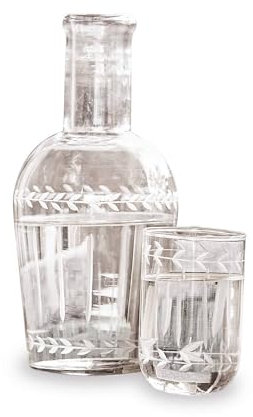 LOBERON LOBERON Carafe Mardor | Carafe en verre avec couvercle | Incluant un verre à boire | Soufflée à la bouche en verre transparent | Carafe à eau avec taille de verre, transparent