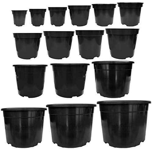 Elixir Gardens Round Black Recycled Plastic Garden Plant/Shrub/Flower Pots with Reinforced Rim | Various sizes (1 to 60 litres) & various quantities available (from 2 to 1000) 10L x 2