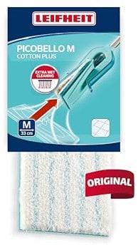 Leifheit Housse de nettoyage cotton plus pour lave-sol Picobello M, Housse de rechange pour carrelages et sols en pierre, Serpillère lavable en machine à laver