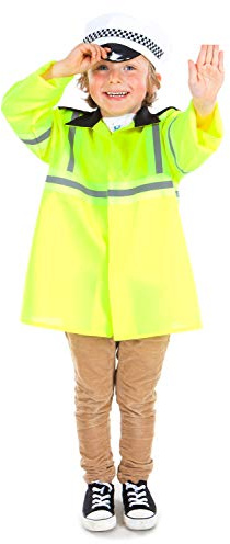 PRETEND TO BEE Police Traffic Officer Dress Up Costume for Kids, Fluorescent & Black, 5-7 Years