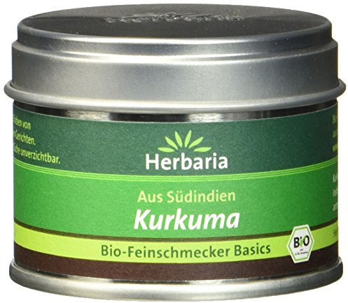 HERBARIA KURKUMA, Bio Kurkuma Pulver, 2er Pack (2 x 25 g) | Fein-herbes Bio Gewürz mit leuchtend gelber Farbe für Currys, Reisgerichte, Suppen & Goldene Milch, in der Weißblechdose