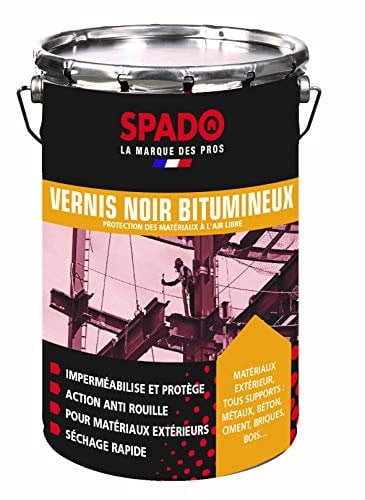 SPADO - Vernis Bitumineux Noir - Protection des Surfaces Extérieures - Imperméabilisant - Formule Anti-Rouille, Anti-Acide, Anti-Humidité - Fabrication Française - 4 Litres