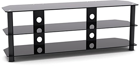G-VO 3 Shelf Black Glass TV Stand for Finlux 42 42FME242S-T FHD Smart LED TV